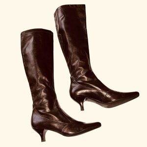 FRANCO SARTO Knee High Kitten Heel Dark Brown Boots Women's Size 7.5